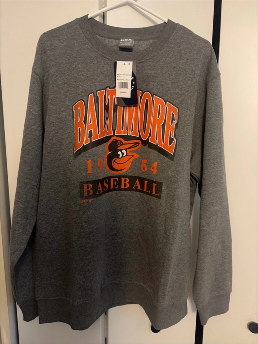 Baltimore Baseball Gray Crew Sweatshirt with Orange Logo